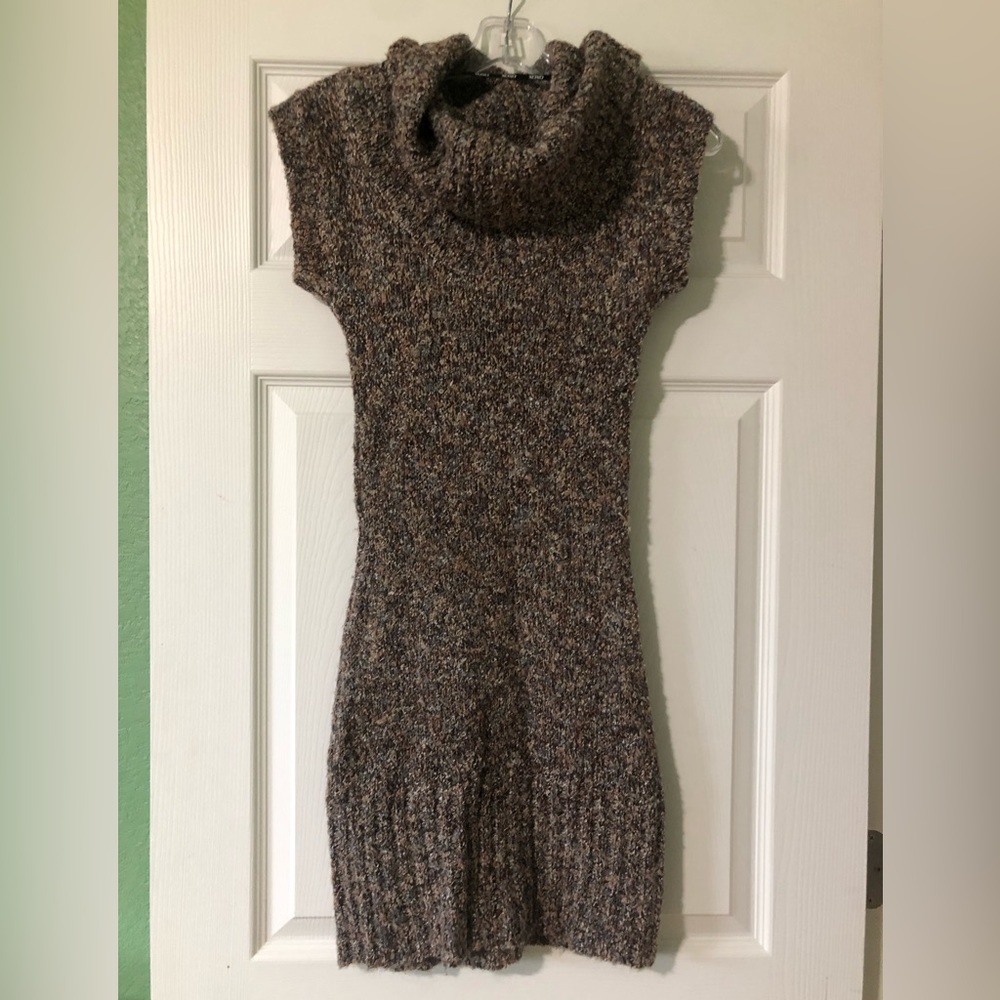 Brown cowl neck sweater dress